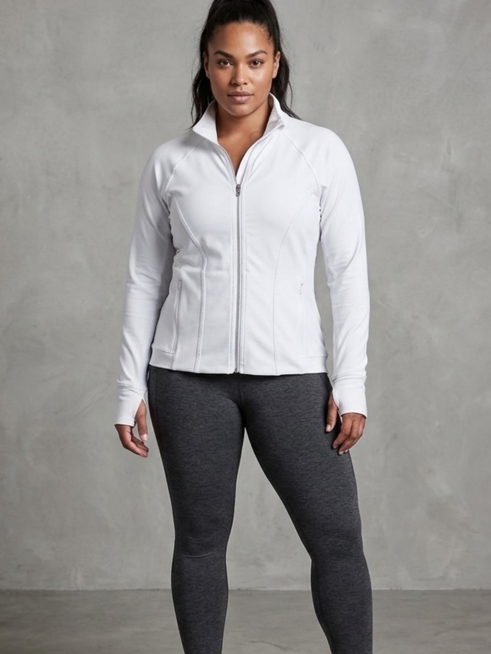 Athleta White Triumph Full Zip Jacket Thumbholes M